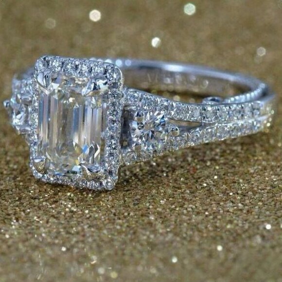 💍Radiant Cut Dazzling Zircon Cross Cubic Carved Wedding Ring for Women,INDN8317 - Picture 6 of 6